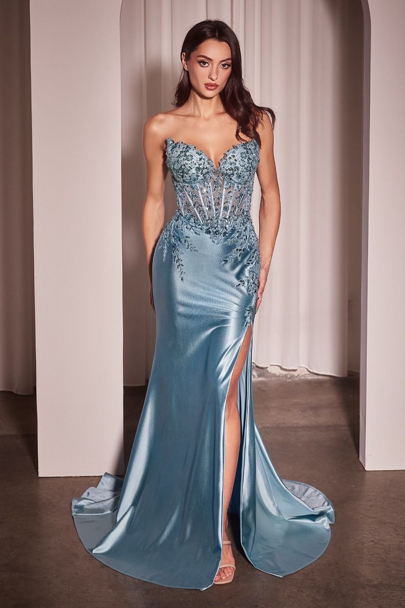 Satin & Lace Strapless Fitted Gown (KV1112)