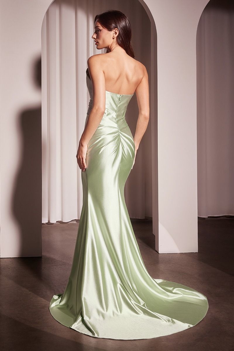 Pleated Strapless Fitted Satin Gown (KV1118)