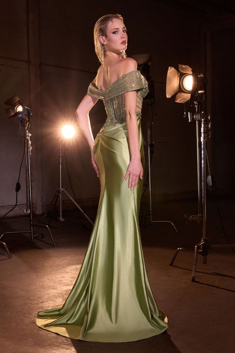 Beaded Embellished Bodice With Leg Slit Fitted Gown (KV1140)