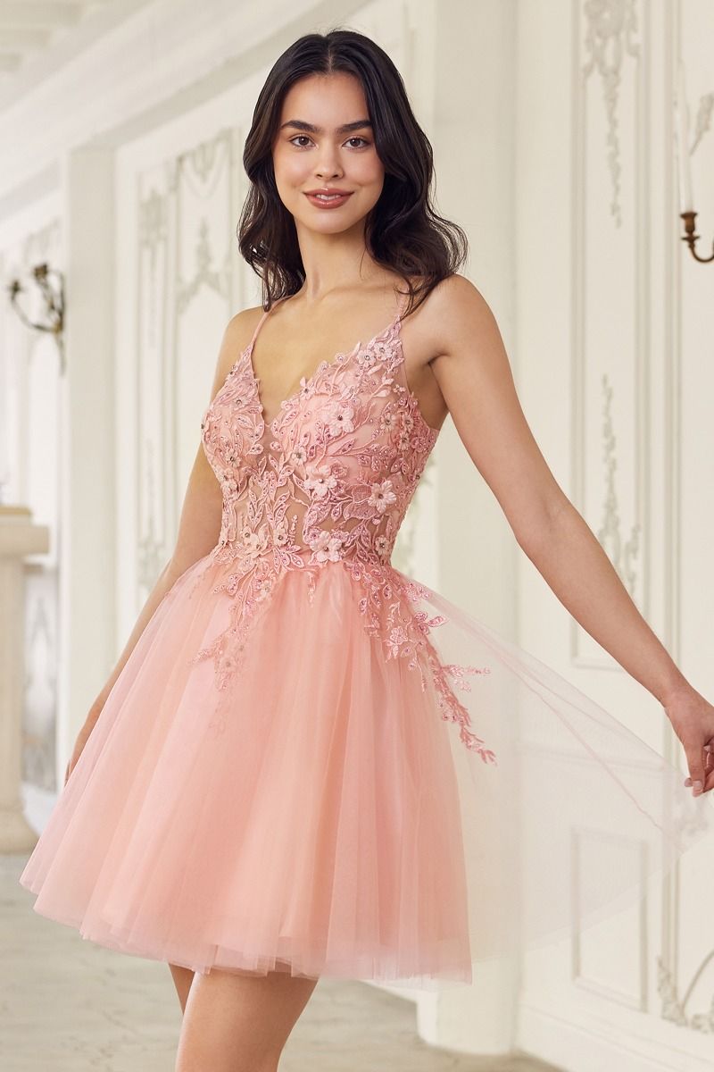 Lace Bodice A-Line Layered Tulle Short Dress (SF047)