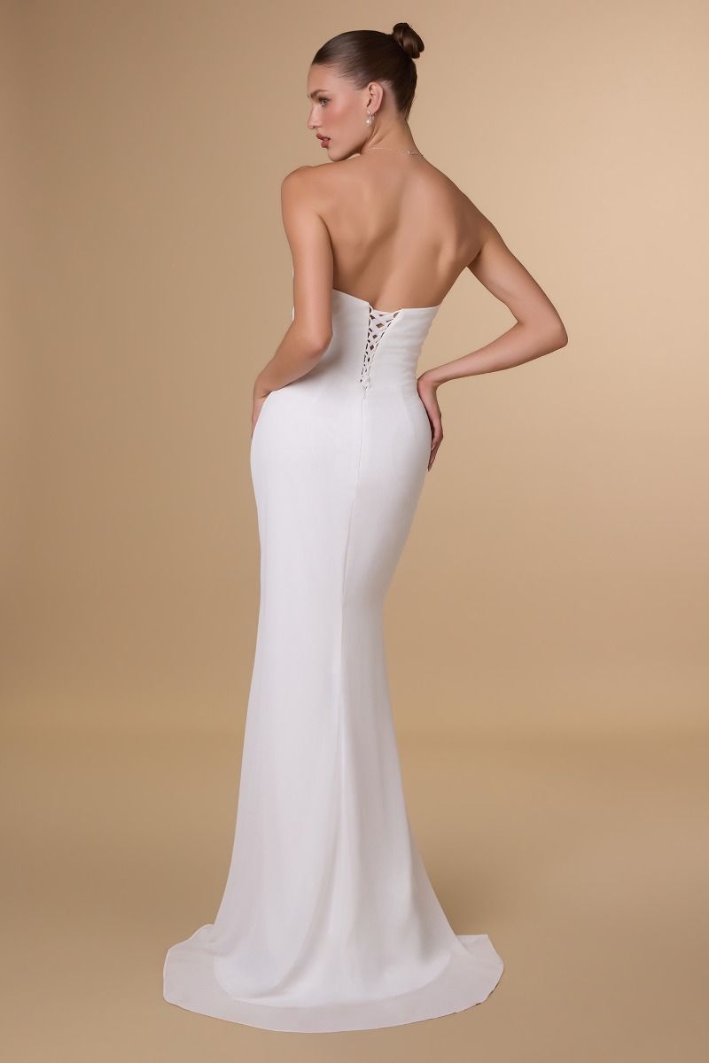 Strapless Draped Chiffon Mermaid Gown with Lace-Up Back (T702W)