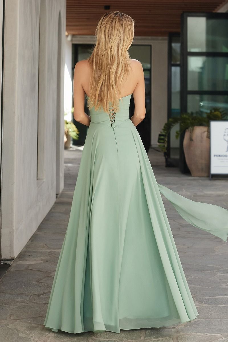 Strapless Chiffon A-Line Gown with Cowl Neckline and Scarf (T703)