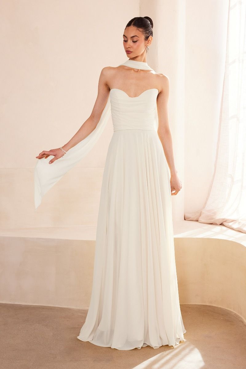 Sweetheart Chiffon A-Line Bridal Gown with Removable Scarf (T703W)