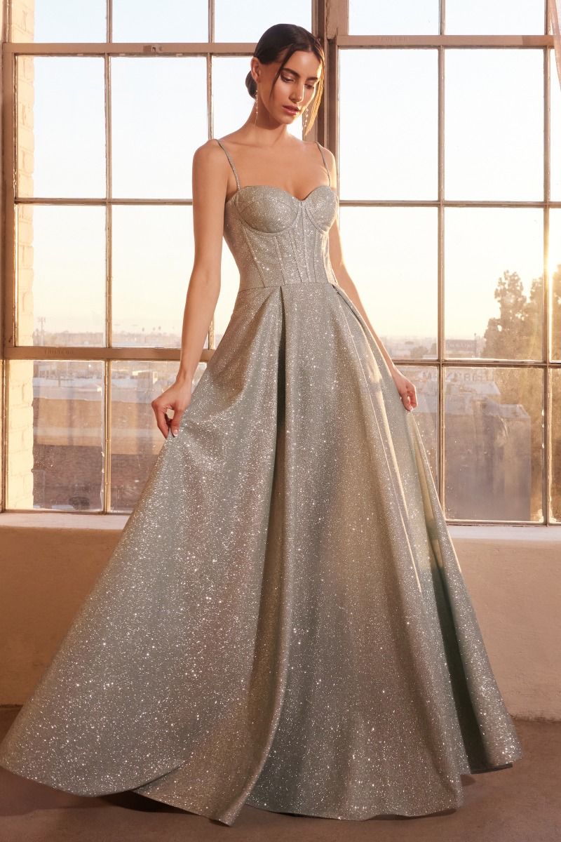 Sweetheart Glitter A-Line Corset Gown with Pleated Skirt (T706)