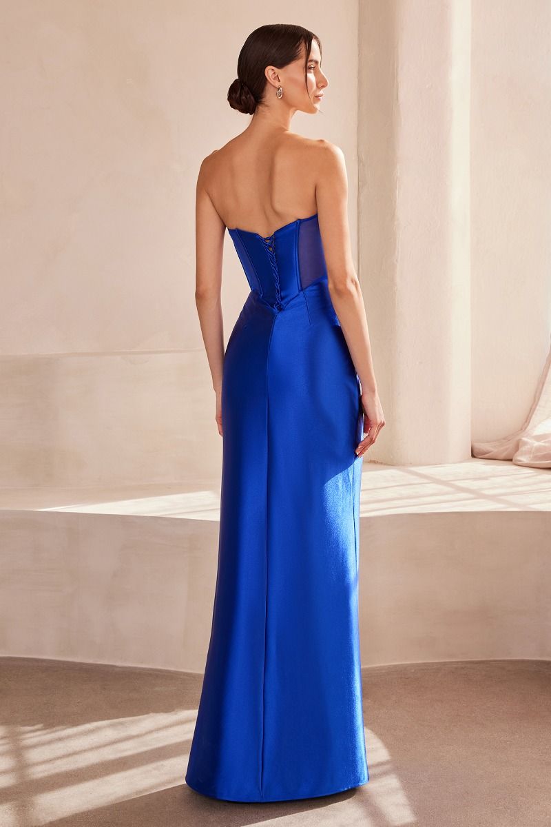 Strapless Sweetheart Satin Corset Gown with Leg Slit (T708)