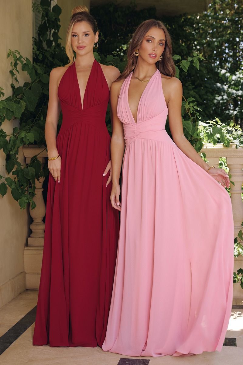 Halter Chiffon A-Line Gown with Open Tie Back (T715)