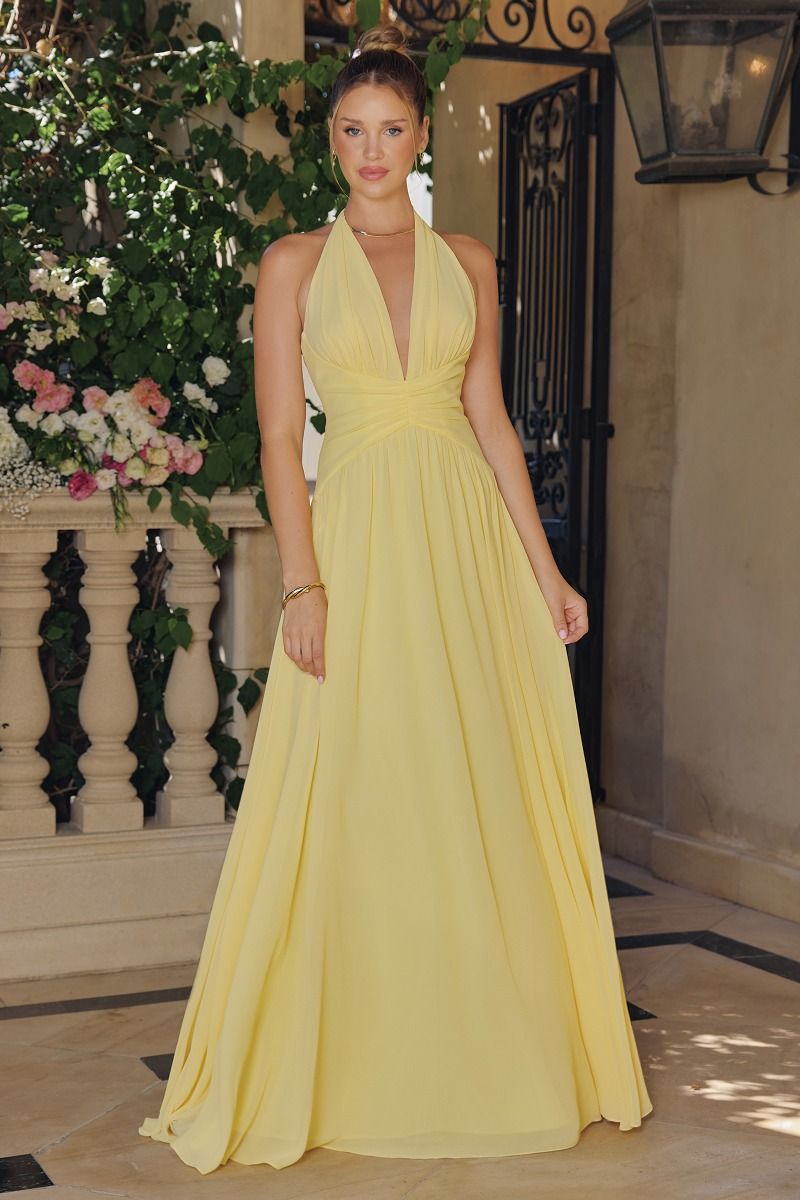 Halter Chiffon A-Line Gown with Open Tie Back (T715)