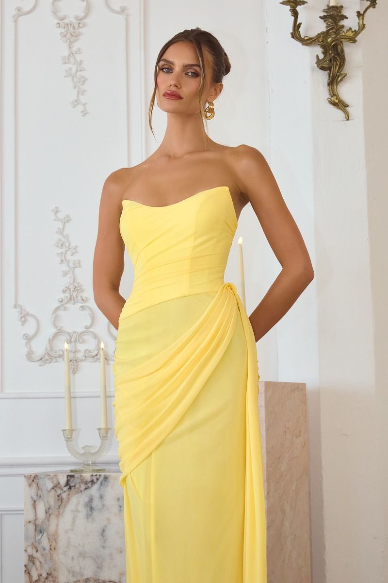 Strapless Chiffon Body Sculpting Dress with Draped Skirt (T726)