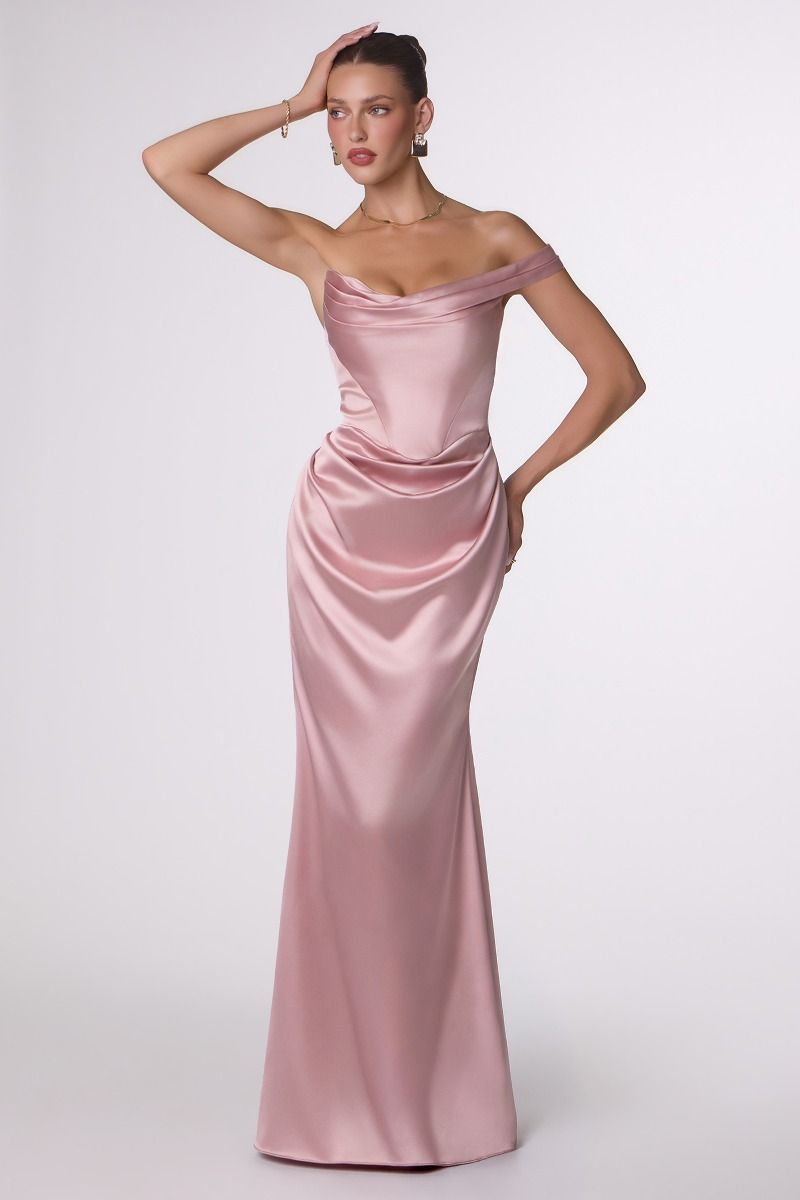 One-Shoulder Draped Stretch Satin Mermaid Gown (T727)