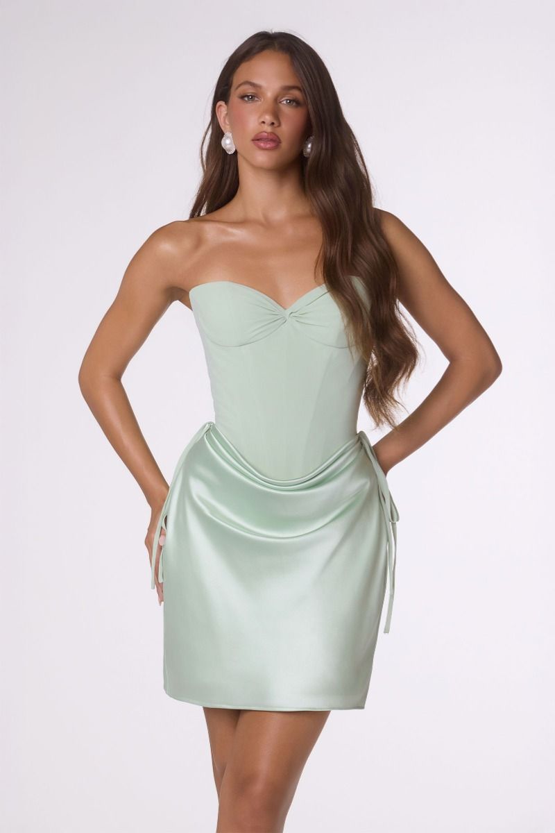 Strapless Corset Mini Dress with Draped Satin Skirt (T746)