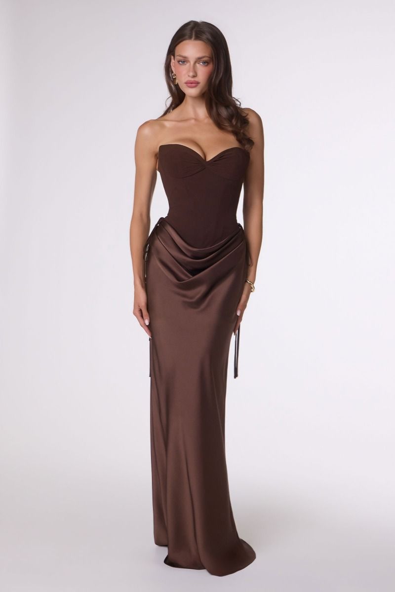 Strapless Sweetheart Corset Gown with Draped Satin Skirt (T747)
