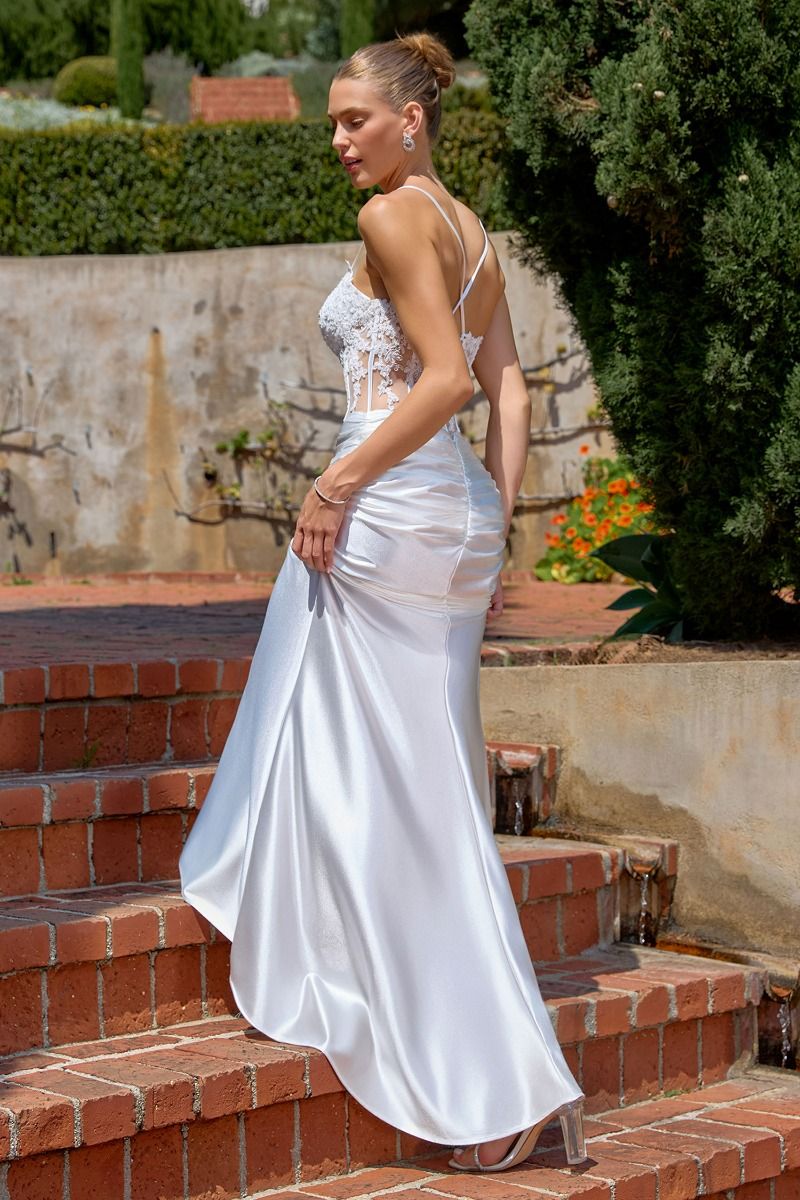 Embellished Sheer Corset Satin Mermaid Bridal Gown (T819W)
