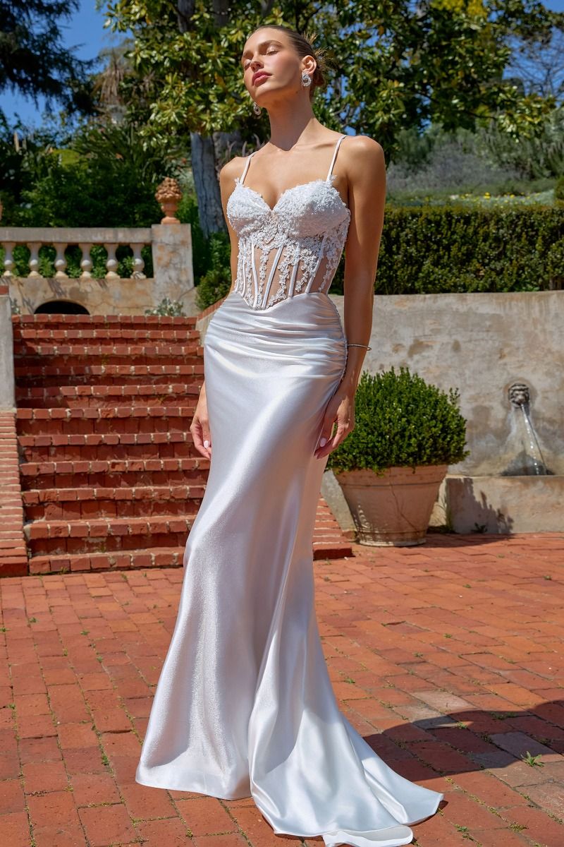 Embellished Sheer Corset Satin Mermaid Bridal Gown (T819W)