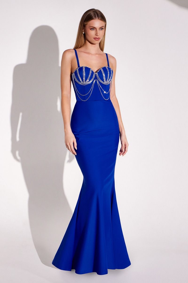 Beaded Bustier Mermaid Gown with Draped Embellishments (T9003)