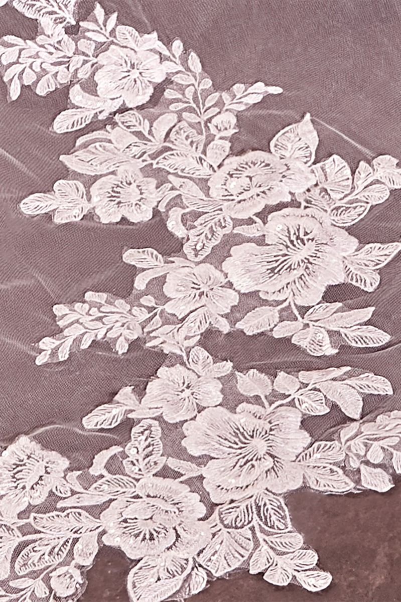 Floral Lace Scalloped Edge Chapel Veil (V010)